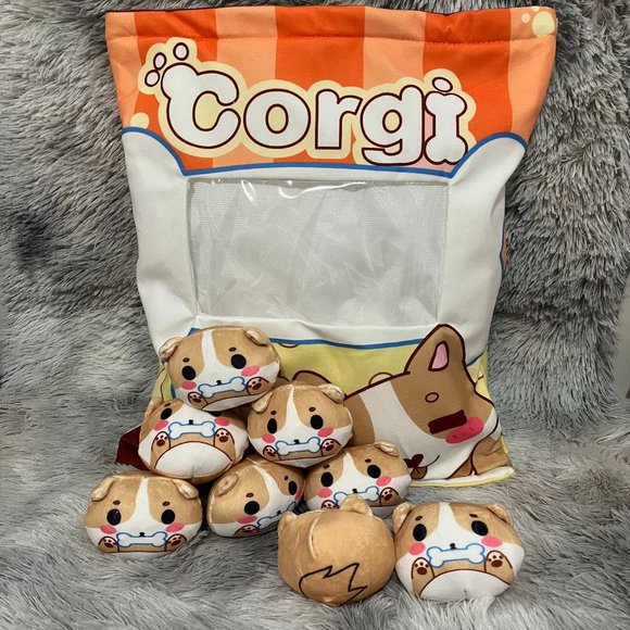 Corgi Snack Pillow plush with 8 mini Stuffed Toy, Doggy - Picture 1 of 4